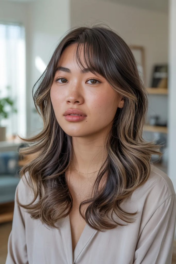 Beach Waves with Curtain Bangs