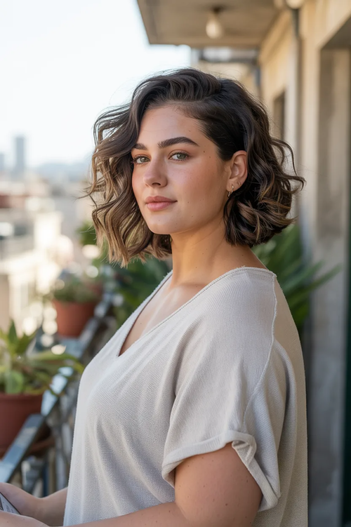 Wavy Lob with Side Part