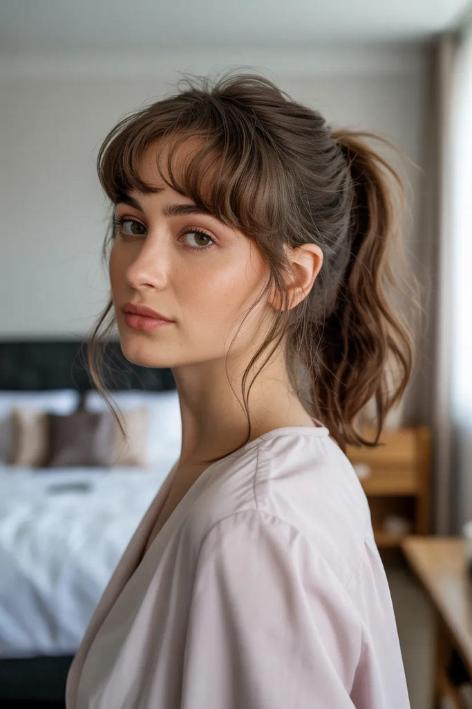 Messy Ponytail with Curtain Bangs