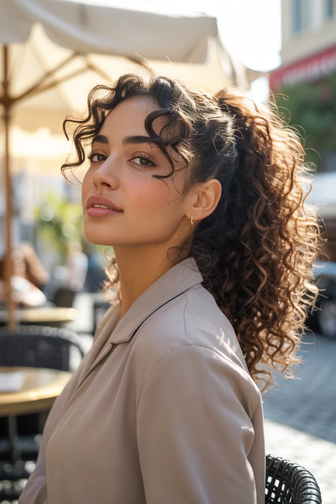 High Messy Ponytail with Curls