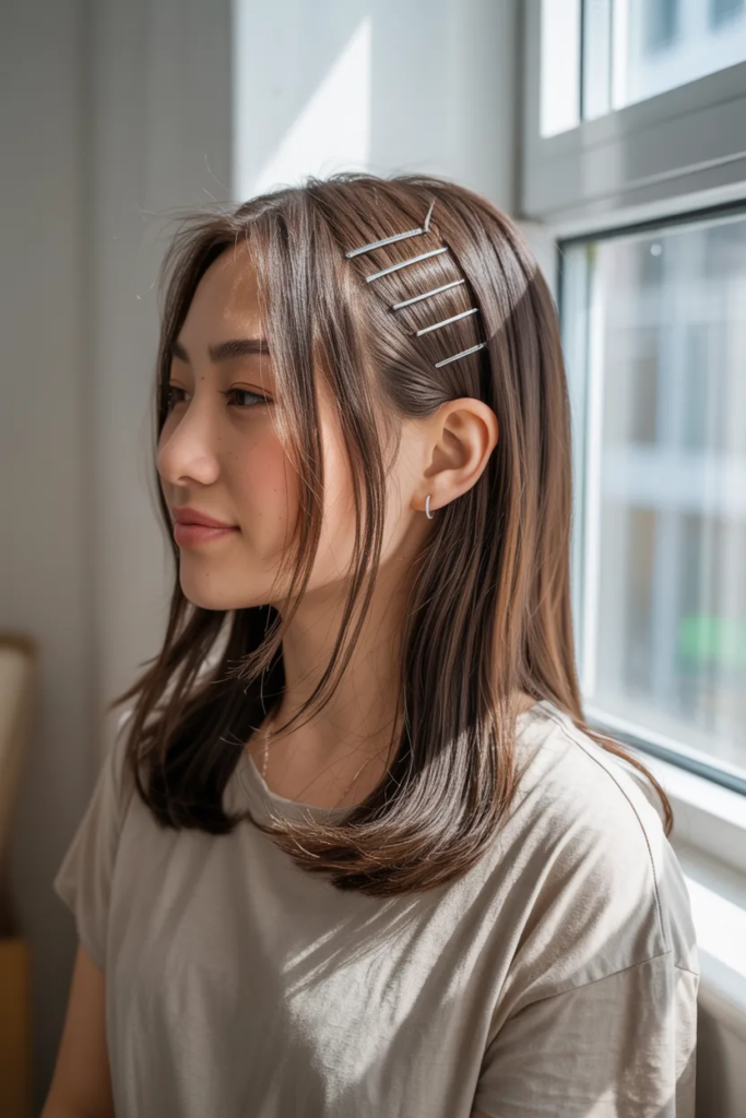 Straight Hair with Middle Part and Pins