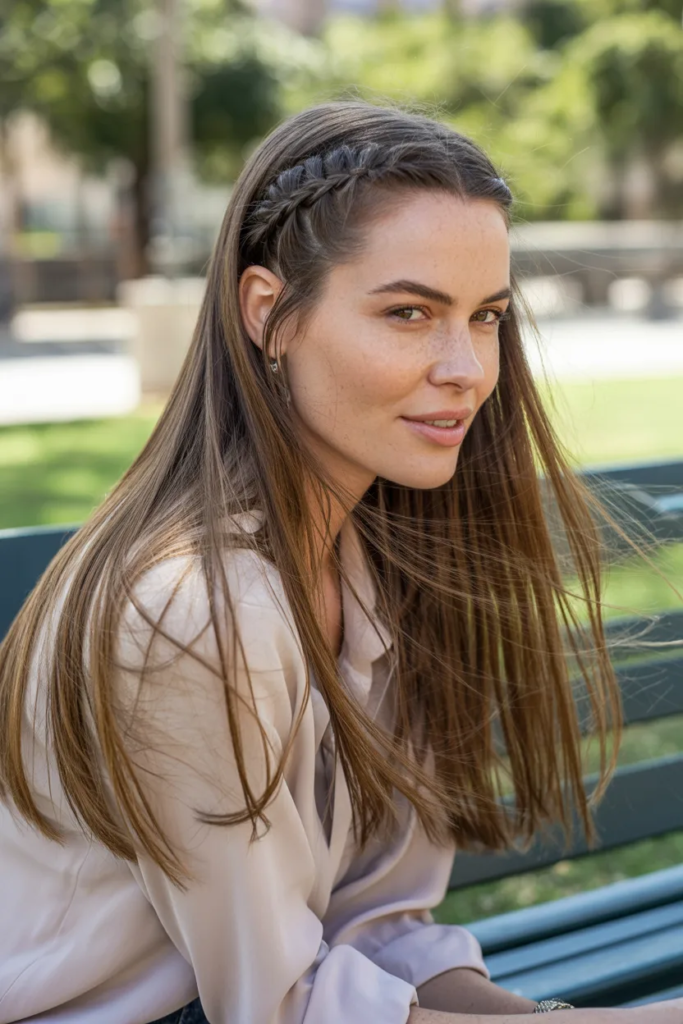 Straight Hair with Braided Accent