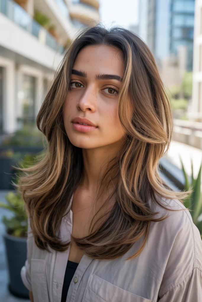 Light Brown Balayage with Long Layers
