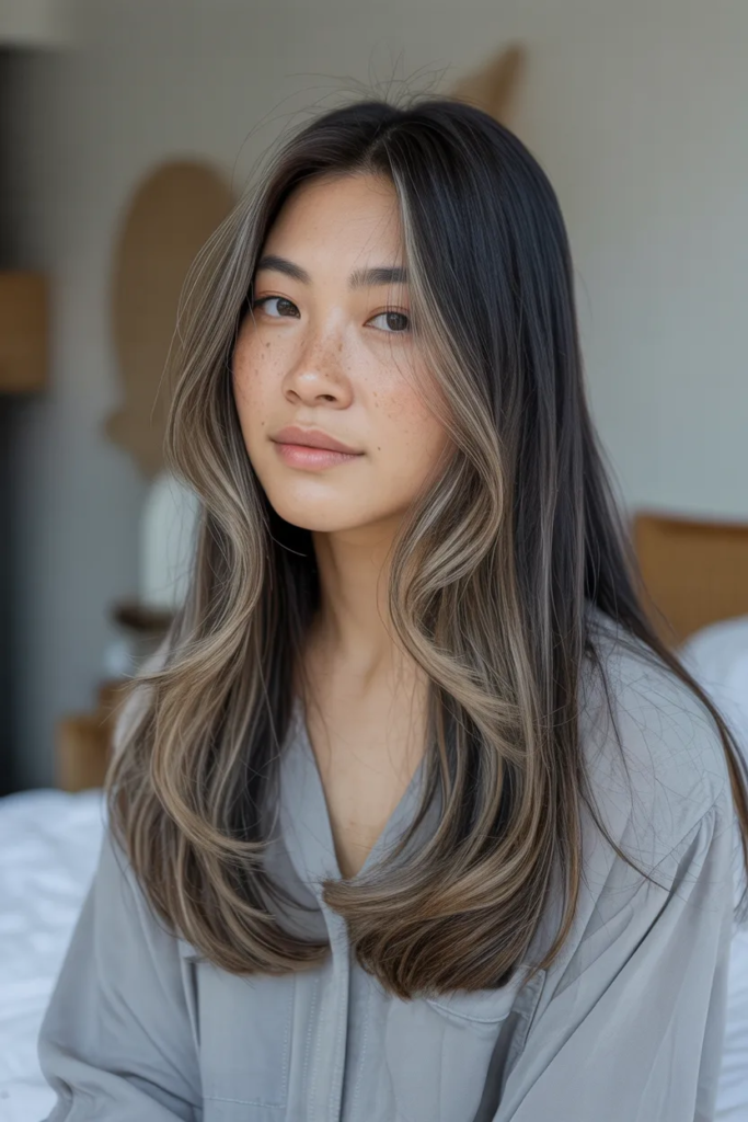 Ash Blonde Balayage on Dark Hair