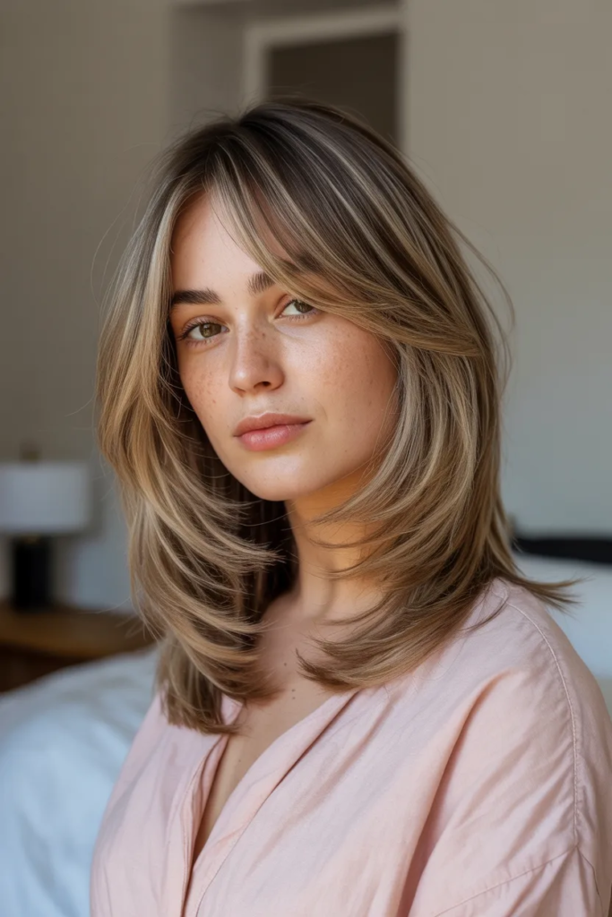 Shoulder-Length Layers with Curtain Bangs