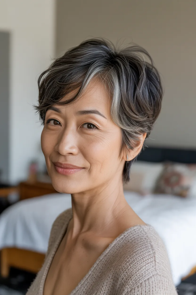 Pixie Haircut with Side Fringe for a Soft and Face-Framing Finish