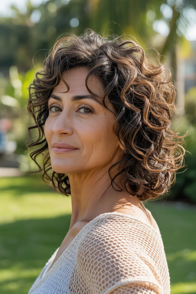 Layered Curly Shoulder-Length Hairstyle That Balances Volume and Shape