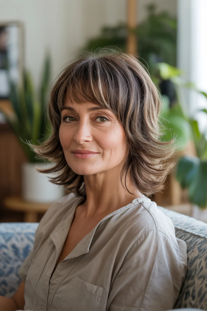 Modern Shag Haircut with Curtain Bangs for a Soft and Trendy Look