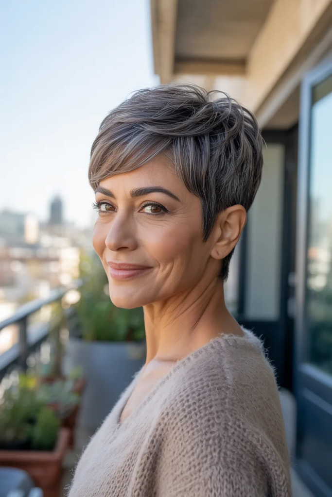 Tapered Pixie Haircut with Volume at the Crown for a Lifting Effect