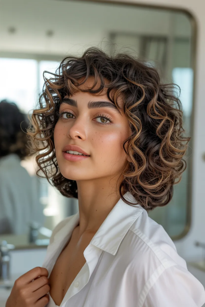 Curly Bob With Blunt Bangs