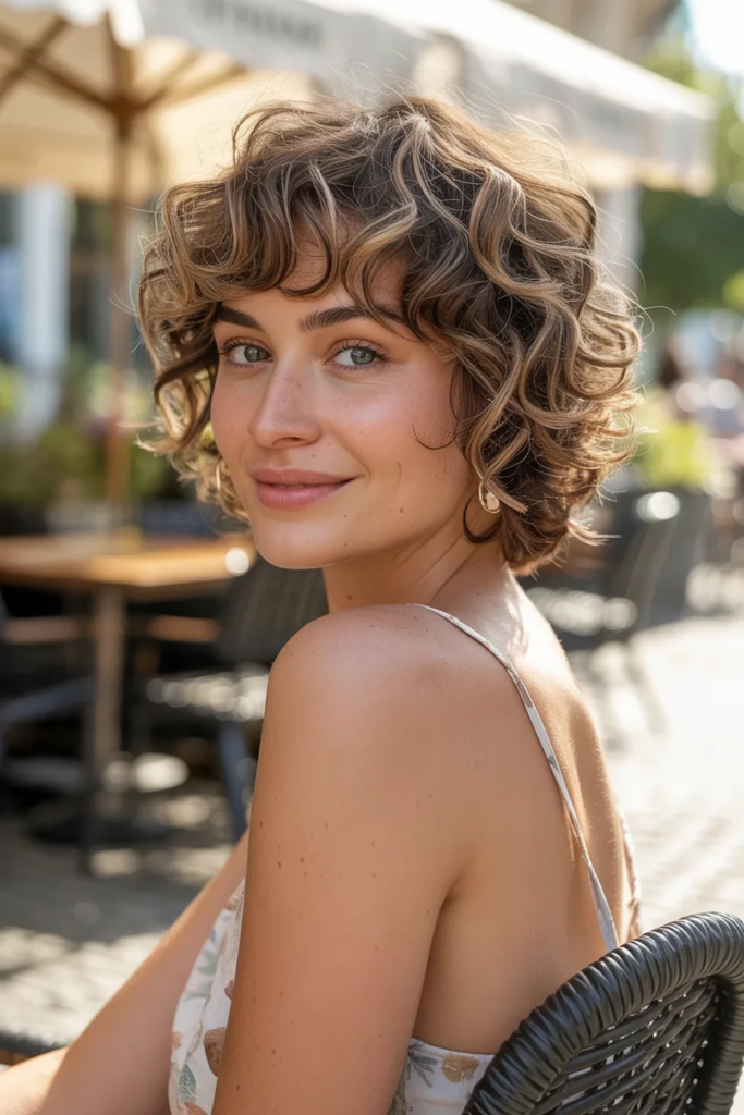 Short Layered Curly Cut With Baby Bangs