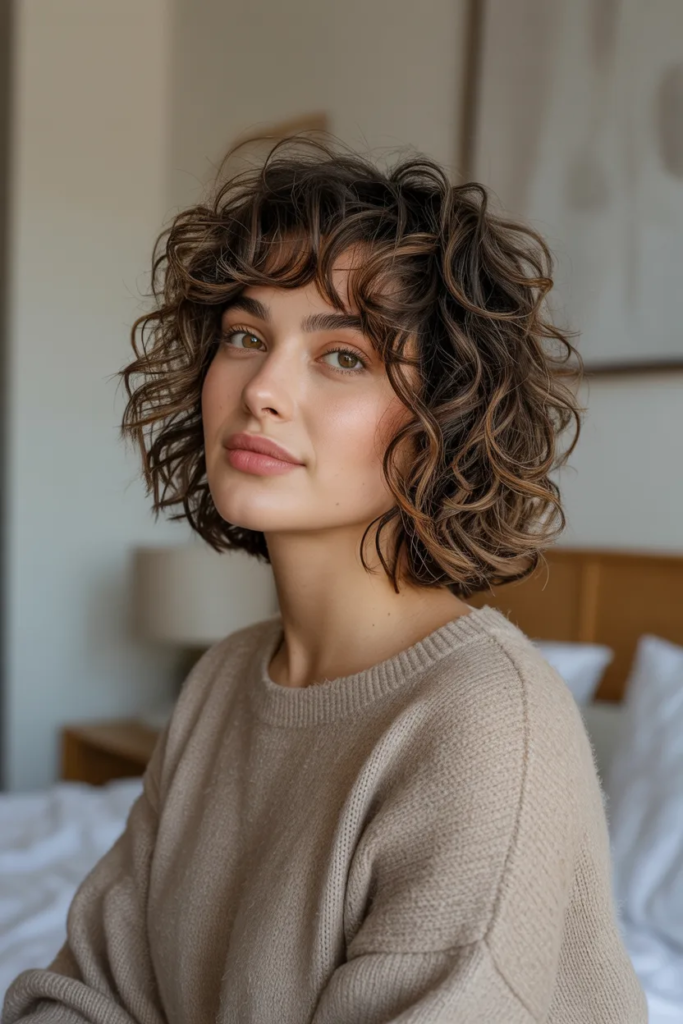 Messy Curly Bob With Textured Bangs