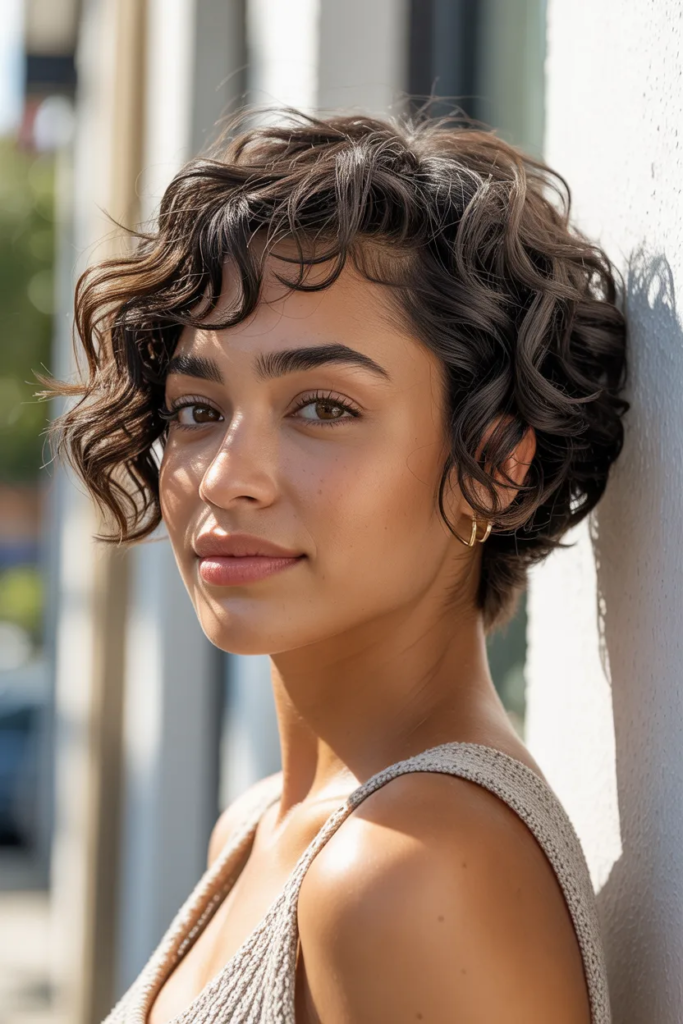 Curly Pixie Bob With Side Fringe