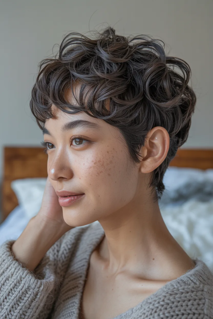 Curly Pixie With Long Bangs