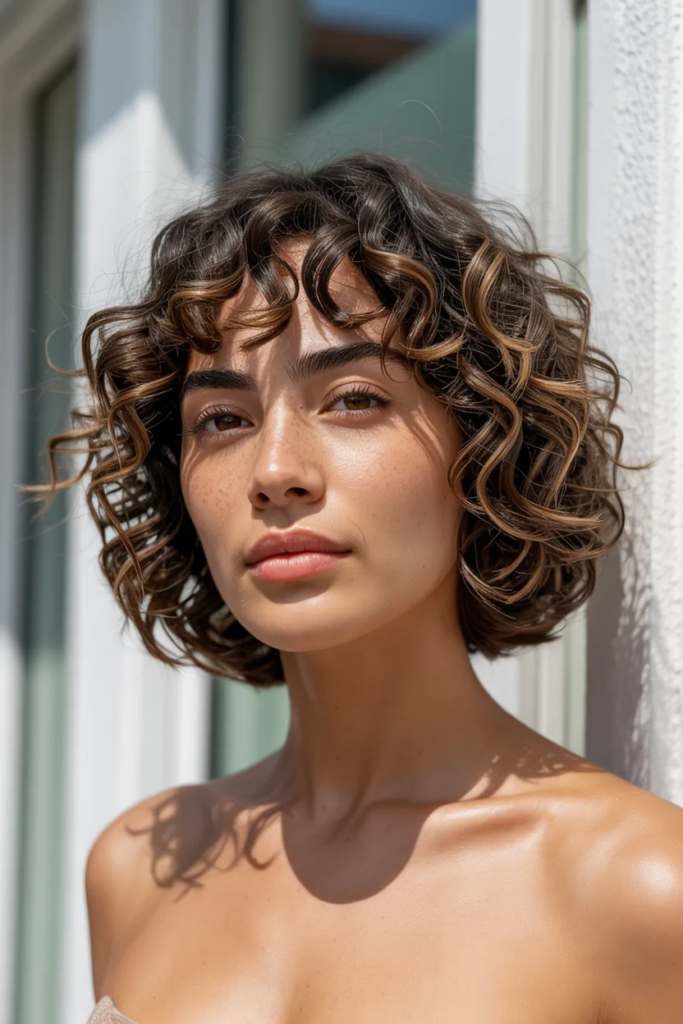 Rounded Curly Bob With Classic Bangs