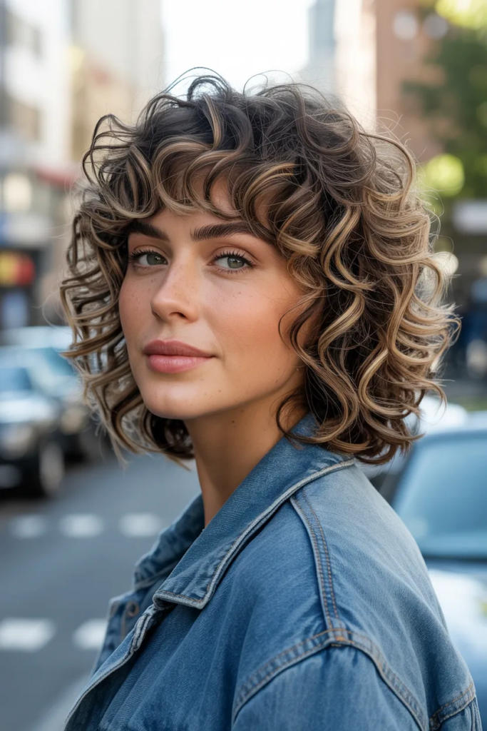 Curly Wolf Cut With Bangs
