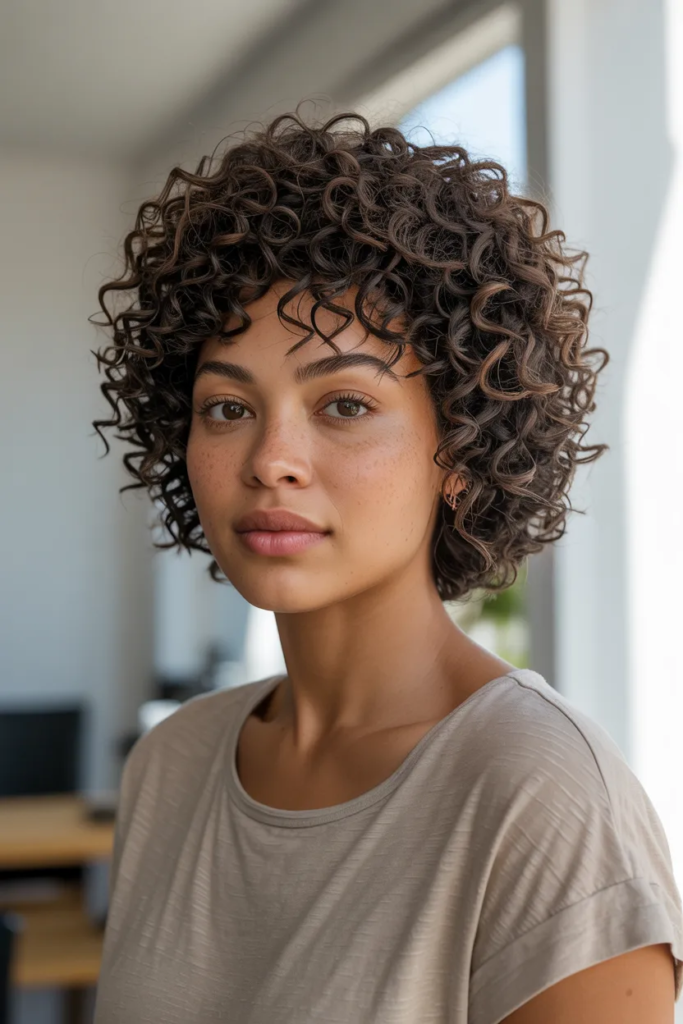 Short Curly Afro With Defined Bangs