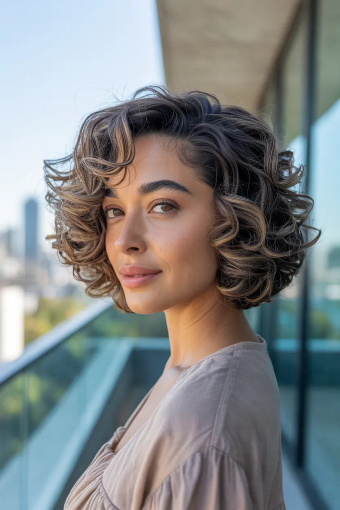 Curly Bob With Side-Swept Fringe