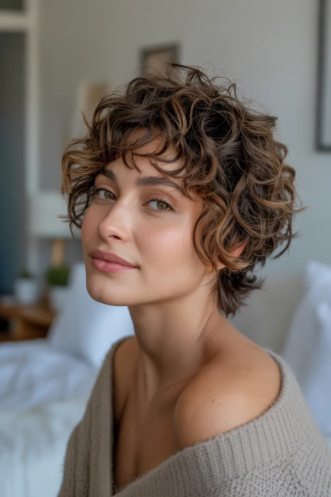 Short Curly Hair With Tousled Bangs