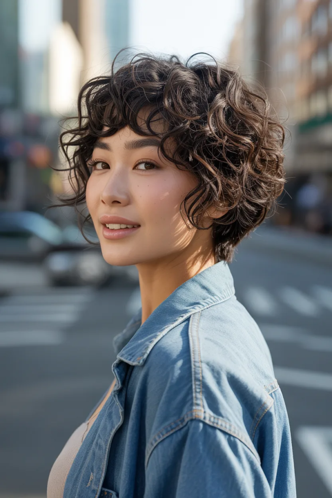 Curly Pixie with Long Bangs