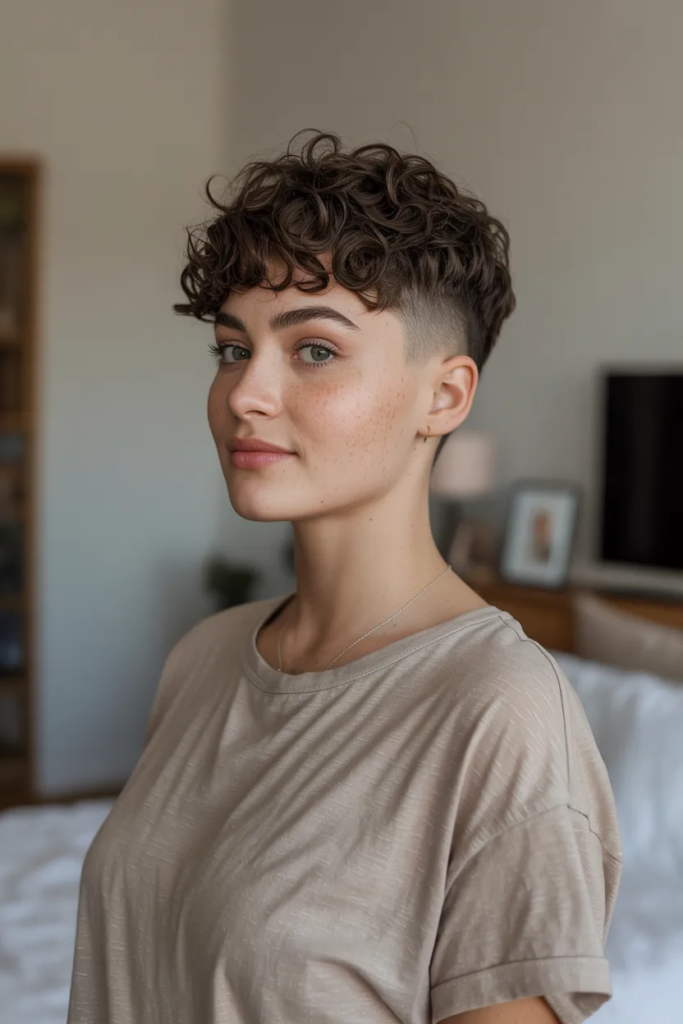 Short Curly Cut with Tapered Sides