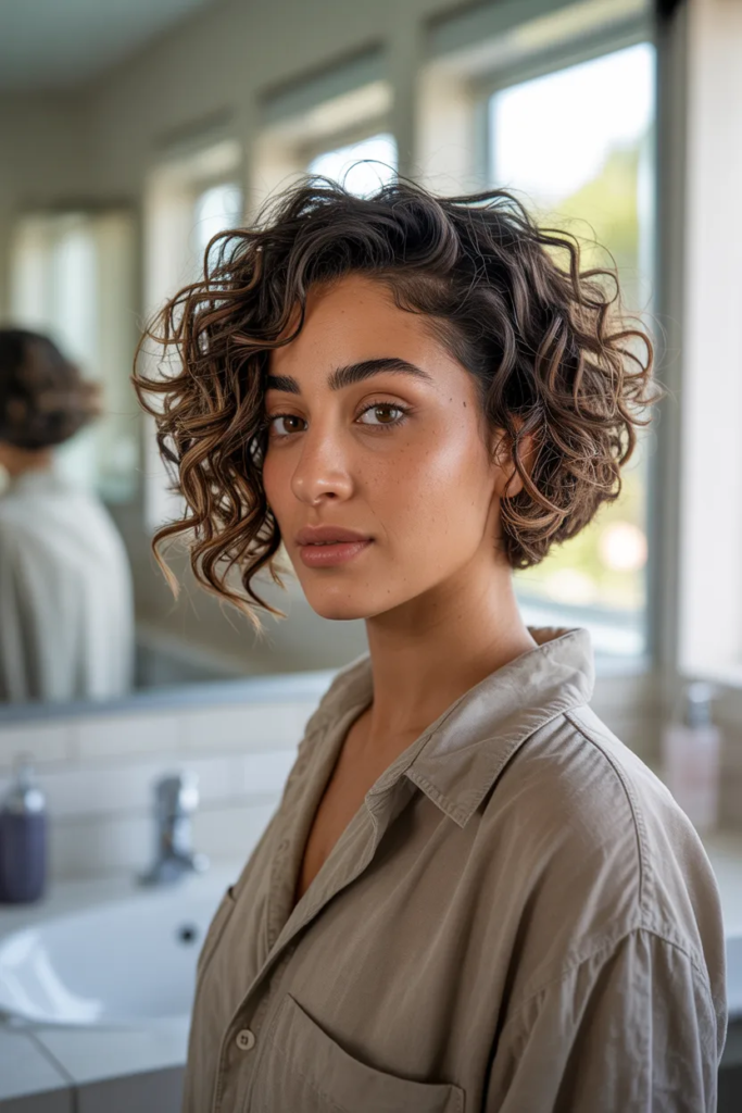 Asymmetrical Curly Bob