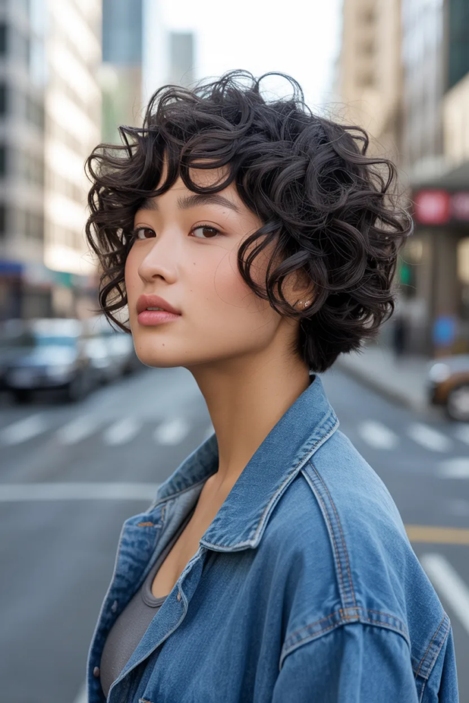 Asymmetrical Curly Bob