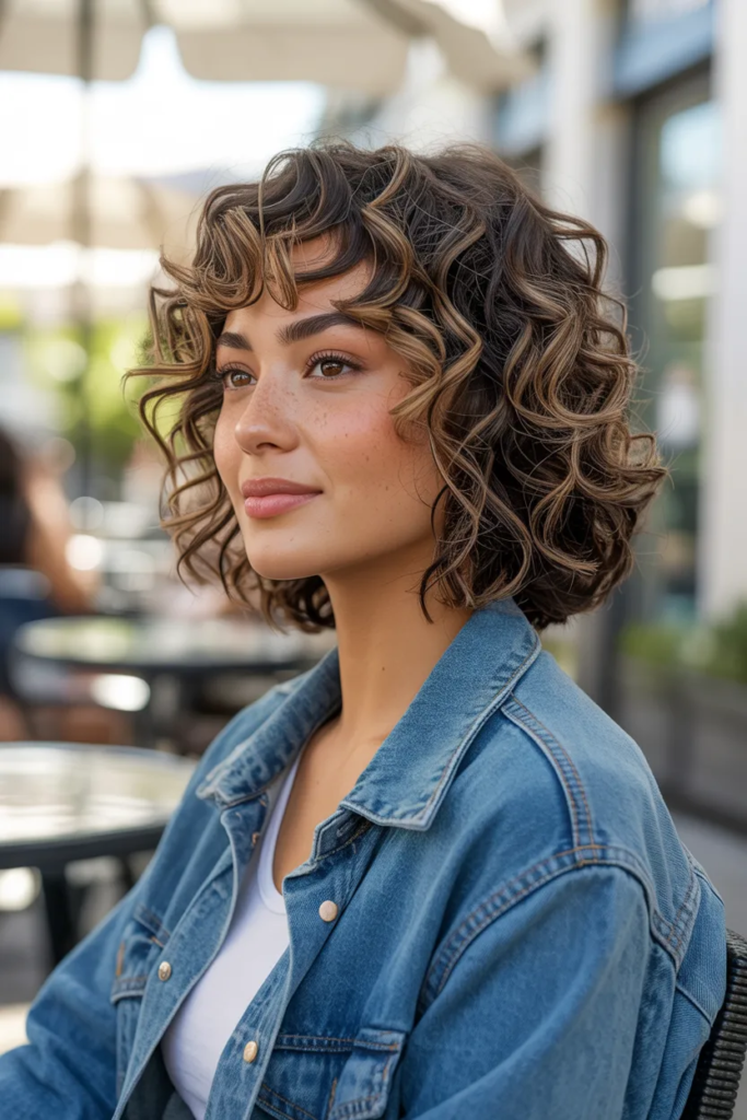 Curly Lob with Side Bangs