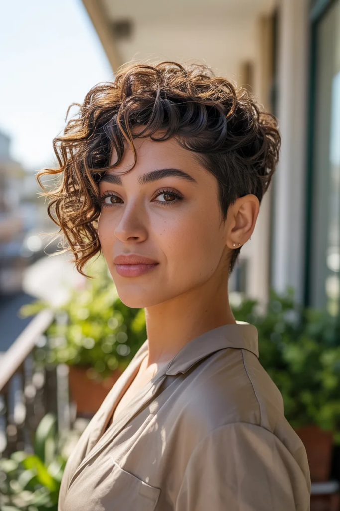 Short Curly Hair with Side Volume