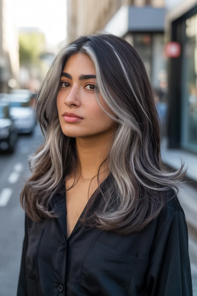 Silver Balayage on Dark Hair