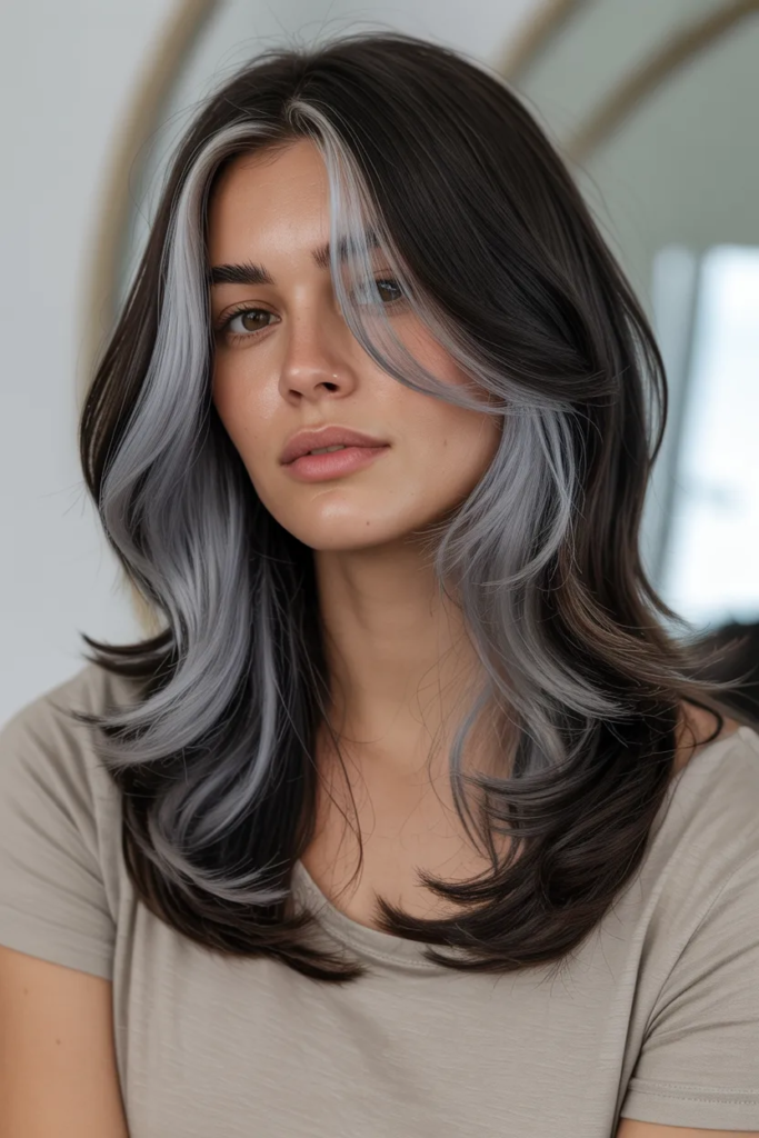 Ash Grey Highlights on Black Hair