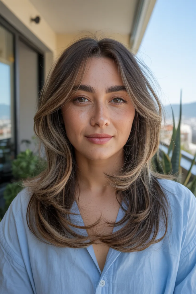 Long Layers with Curtain Bangs