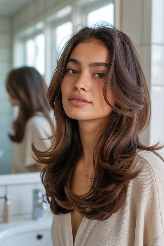 Chocolate Brown Layered Hair
