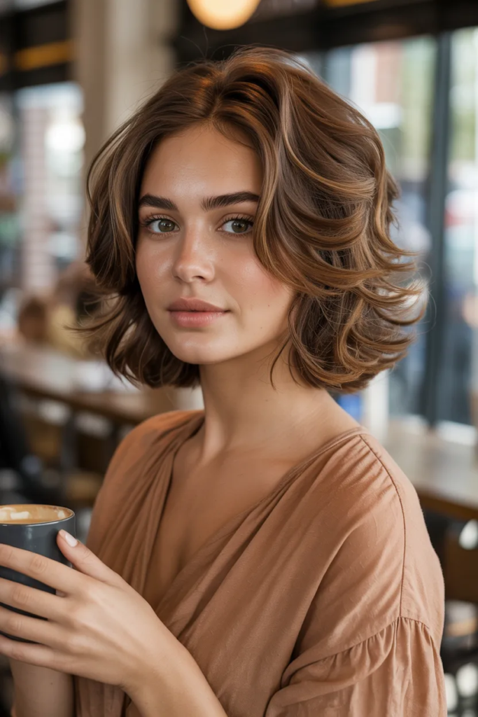 Soft Brunette Messy Bob