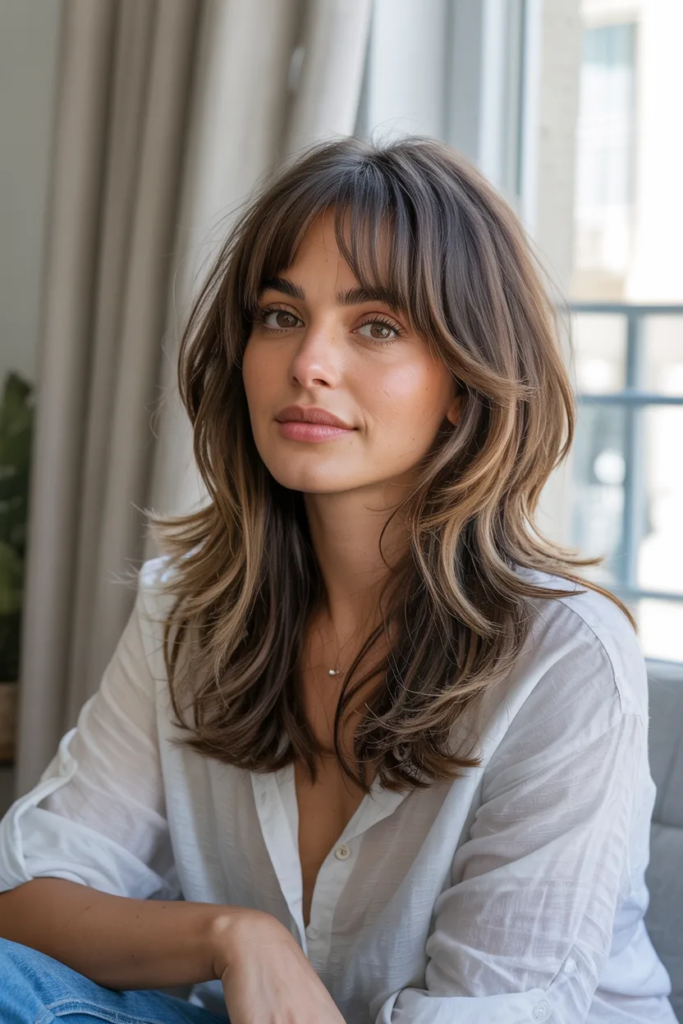Long Shaggy Layers with Curtain Bangs