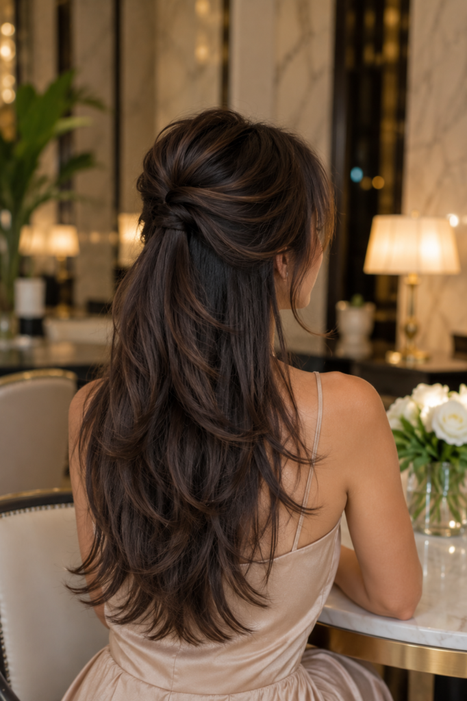 Half Up Hairstyle with Butterfly Layers