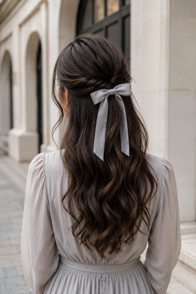 Half Up Hairstyle with Ribbon