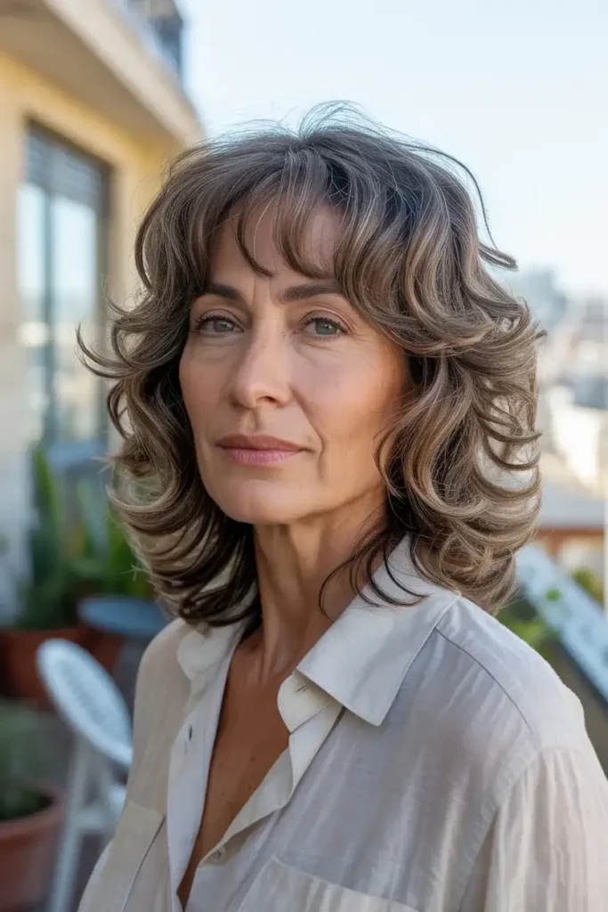 Layered Waves With Curtain Bangs