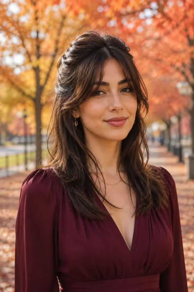 Half Up Hairstyle with Curtain Bangs