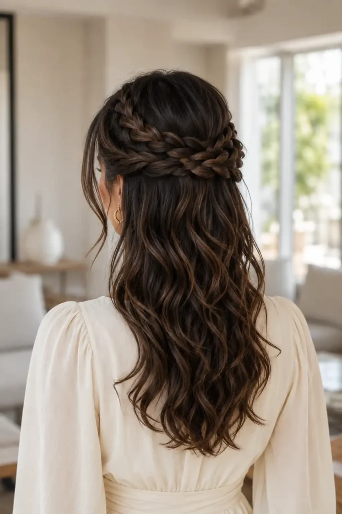 Braided Crown Half Up Style