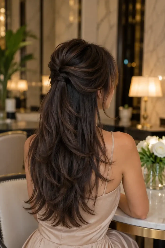 Half Up Hairstyle with Butterfly Layers