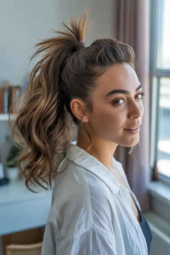 Messy Ponytail with Volume at Crown