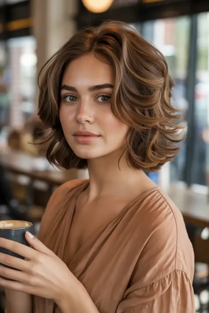 Soft Brunette Messy Bob