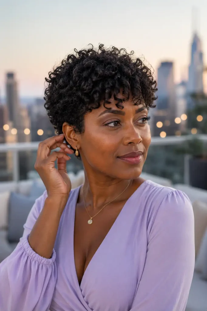 Curly Pixie with Bangs