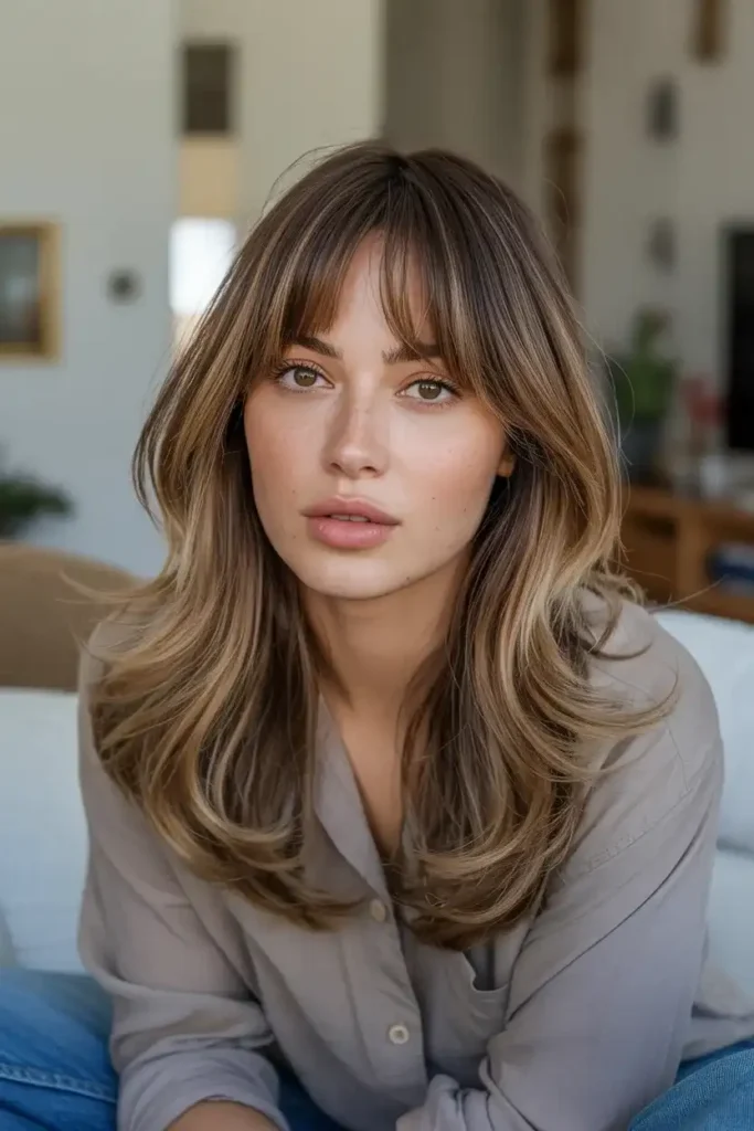 Balayage with Curtain Bangs and Layers