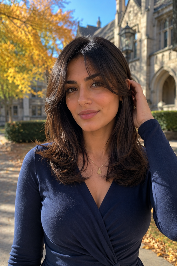 Shoulder-Length Layers with Curtain Bangs