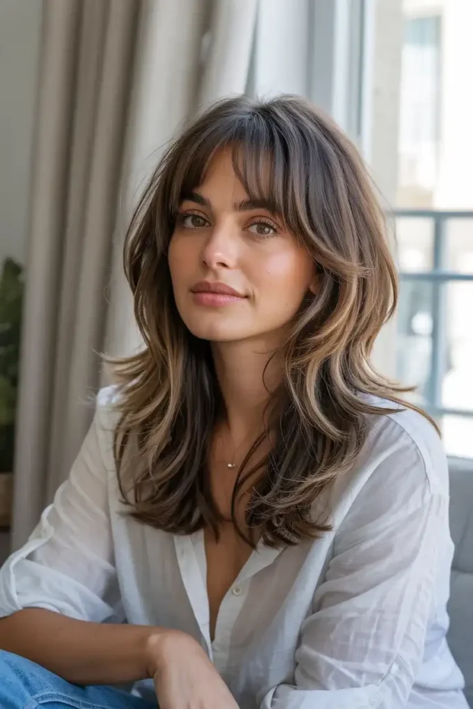Long Shaggy Layers with Curtain Bangs