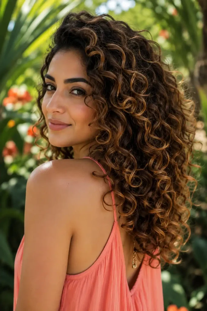 Caramel Balayage for Curly Hair