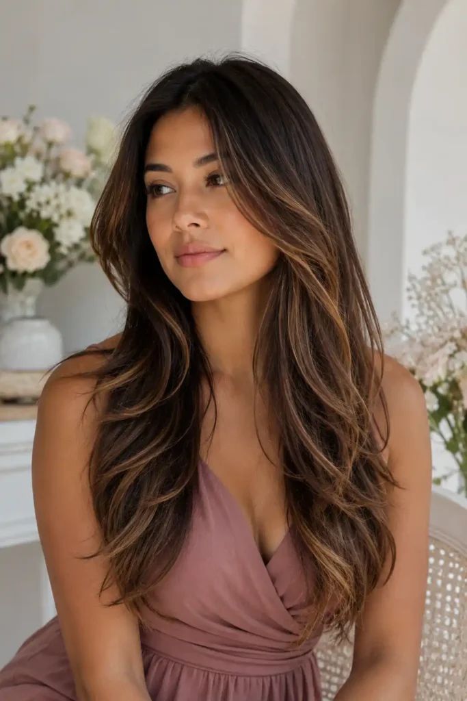 Caramel Balayage on Long Layers