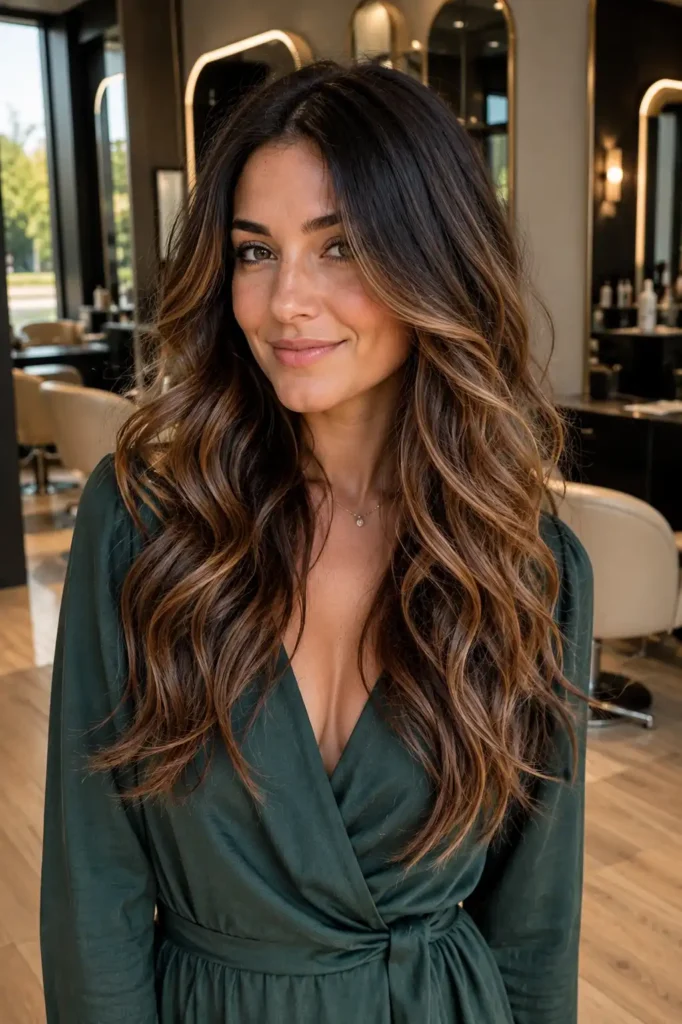 Classic Caramel Balayage on Dark Brown Hair
